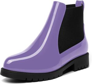 Женские модные повседневные ботинки ROSERWISH с круглыми носками, эластичные, из лакированной кожи, на низком массивном каблуке, высотой до щиколотки, 1 дюйм