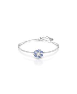 Браслет-манжета Идиллия с цветком, синего цвета, с родиевым покрытием Swarovski, Blue