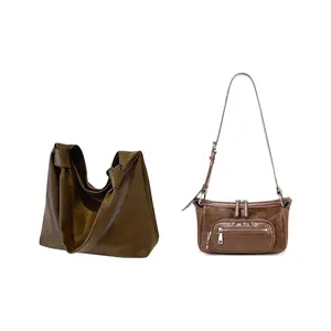 UNITE STAR Женская кожаная наплечная сумка, Brown+Brown Shoulder Bag (143)