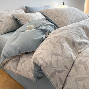 Jie Liya Комплект жаккардового велюрового постельного белья из 3 предметов (простыня 150х200 см), 1.2 м, цвет Yunxi - Gray, гребенной хлопок Синьцзян