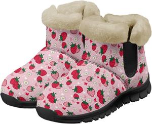 Зимние теплые ботинки для взрослых, ботильоны до щиколотки, легкое надевание и снятие, противоскользящие, легкие уличные обувь для женщин и мужчин Noprintge, Strawberry Daisy