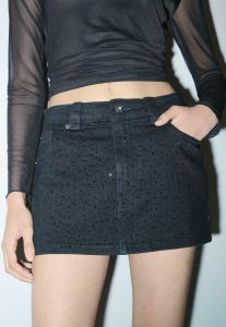 Юбка Stradivarius WITH RHINESTONES, Mottled Black