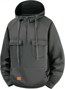 Мужская худи с молнией до половины карго тактическая casual свободная осень-зима