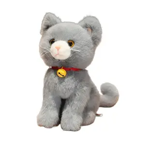 Плюшевая кукла милый котенок с колокольчиком высота 27см OU DI PIG, серый