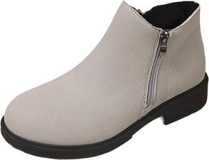 Женские Ботильоны с Закругленным Носком, Низким Блок-каблуком, Нескользящие, Удобные, Короткие Ботинки, Модные с Боковой Молнией Generic, Grey