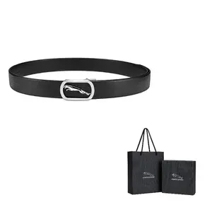 JAGUAR Мужской кожаный ремень из коровьей кожи черный шириной 3.4 см, Black