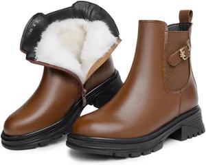 Женские ботинки Niiyyjj из натуральной кожи, больших размеров, утепленные военные ботинки с боковой молнией, ботинки Челси, Brown Wool