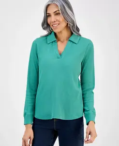 Женская поло с длинным рукавом в рубчик Style & Co, зеленый