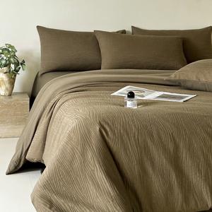 LUOLAI HOME Комплект постельного белья 220 см, жаккард, синий кофе, мягкий, не линяет, не скатывается