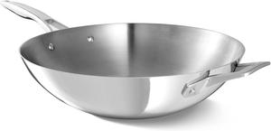 Calphalon Premier Polished 5-Ply сковорода вок 33 см из нержавеющей стали с технологией Turbo Heat, для индукции, безопасна для духовки до 260°C, серебристая