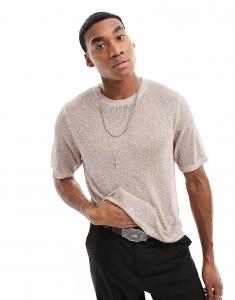 Трикотажная футболка ASOS DESIGN с металлизированной сеткой серебристого цвета