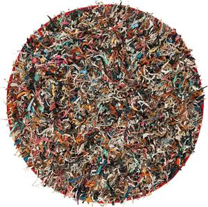 Ковер SAFAVIEH, 122 x 122 см, Leather Shag Collection, круглый, Multi, ручная вязка, современная кожа, идеально для помещений с высокой проходимостью в гостиной, спальне (LSG511M)