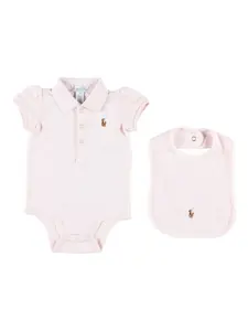 Комплект боди с вышитым логотипом Polo Ralph Lauren Kids, розовый