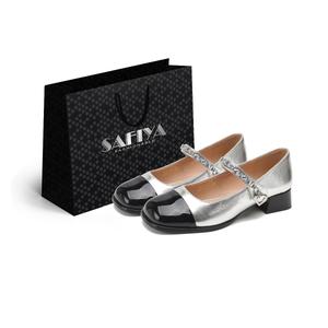 SAFIYA Туфли Мэри Джейн на массивном каблуке, женские, серебристо-черные