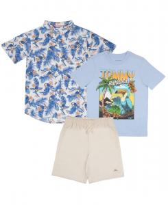 Классический комплект одежды для маленьких мальчиков: рубашка, футболка и шорты из тканого полотна Tommy Bahama, Blue/cream/beige