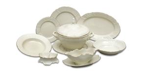 Сервиз столовый фарфор, золотые полоски, слоновая кость, тунец, 25 предметов Thun 1794