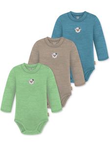 Normani Outdoor Sports Набор из 3 детских боди с длинными рукавами из мериносовой шерсти "Туай" в сине-бежево-зеленой расцветке