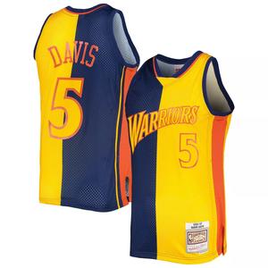 Мужская майка Mitchell & Ness Baron Davis темно-синяя/золотая Golden State Warriors Hardwood Classics 2006-07 Split Swingman