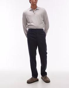 Брюки с узором «ёлочка» тёмно-синего цвета Mango