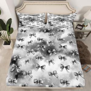 Erosebridal Детский комплект постельного белья с принтом бантов и звезд, черный, Gradient Black
