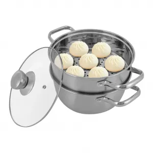 Кастрюля из нержавеющей стали, пароварка из нержавеющей стали, кастрюля со вставкой для приготовления на пару, двухъярусная пароварка, серебристая GreatDEshop2021