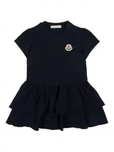 Платье с короткими рукавами и ярусными рюшами Moncler Enfant, синий