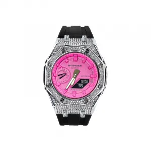 Часы Casio G-Shock Analog-Digital 2100 Series, арт. GA-2100-1A1, черный/серебристый/розовый обсидиан