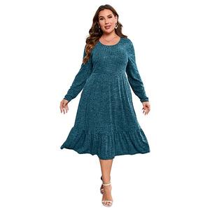 Платье миди с длинным рукавом и рюшами по подолу Plus size Seoria, Green