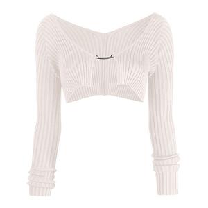 Женский ребристый укороченный кардиган с длинными рукавами Clearflower, White