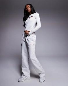 Широкие брюки-джоггеры Kaiia из хлопка с вышитым логотипом в светло-сером меланжевом и красном цветах