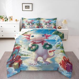 Erosebridal Комплект постельного белья Cute Axolotl с 3D принтом саламандры, морская тематика для детей, дышащий наполнитель, микрофибра, Green Blue Pink