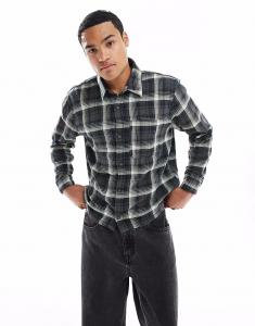 Рубашка с длинными рукавами в клетку, черная, фланелевая Hollister