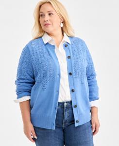 Кардиган большого размера с ажурной отделкой Style & Co, Surf Blue