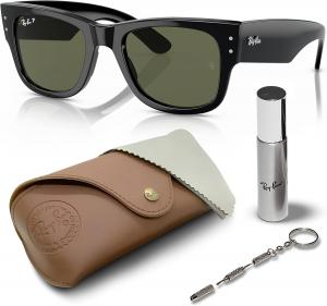 Солнцезащитные очки Ray-Ban RB0840S MEGA WAYFARER квадратной формы для мужчин и женщин в официальном комплекте RAYBAN Eyewear Kit, Polished Black Frame | Polarized Green Lens