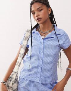 Рубашка микрофибры с короткими рукавами в синюю клетку Reclaimed Vintage