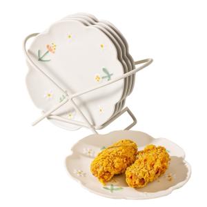 Тарелка KAWASIMAYA, Daisy Bone Dish (5 Pieces) + Storage Rack