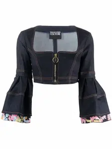 Укороченный топ с объемными рукавами Versace Jeans Couture, синий