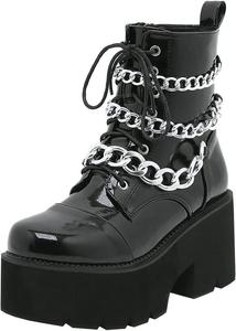 Женские ботильоны Parisuit, готическое покрытие, платформа, массивные, высокий каблук, шнуровка, боевые ботинки, панк, короткие ботильоны, Schwarz, 18