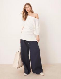 Футболка ASOS DESIGN с открытыми плечами и присборенной талией вафельного цвета с эффектом потертости