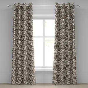 Садовая штора на люверсах ABAKUHAUS, с рисунком в виде цветочного букета в стиле каракулей, романтическая винтажная, кудрявая, декоративная, из двух панелей, 280 см x 260 см, цвет: коричневый, бежевый, бледно-желтый Abakuhaus