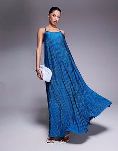 Платье макси River Island плиссе с металлической отделкой синего цвета