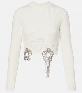 Украшенный свитер из смесового хлопка Area, белый