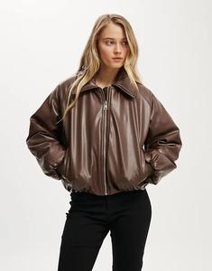 Куртка-бомбер Cotton On из искусственной кожи бордового цвета