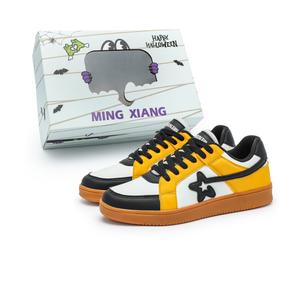 Нескользящие износостойкие низкие кроссовки для скейтбординга унисекс Singing, White Black Yellow (Box Included)