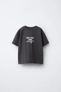 Футболка с вышитым рисунком животного Zara, антрацитово-серый