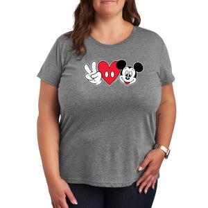 Футболка Missy размера плюс с рисунком Disney Peace Love Mickey Licensed Character, серый
