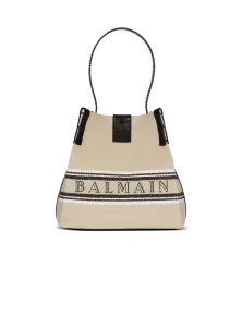 Сумка-бакет Release из холста и телячьей кожи Balmain, бежевый