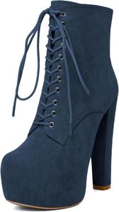 Женские ботильоны Esvowido, армейские ботинки с платформой, высокие каблуки, круглый носок, сексуальные ботильоны на шнуровке, Navy