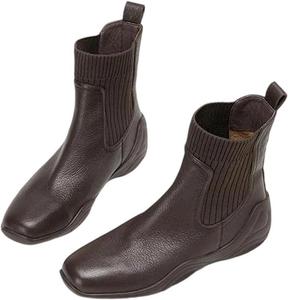 Женские ботильоны с квадратным носком, средней квадратной подошвой, офисного стиля, челси, на щиколотку, с удобным дизайном для профессиональной носки Generic, Brown-Leather Inside