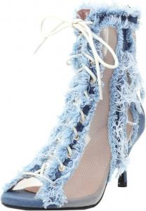 Женские джинсовые ботильоны BEAUPAS с шнуровкой, открытым носком, каблуком-купидон, на молнии сзади, с сеткой, туфли на высоком каблуке-стилетто, Blue